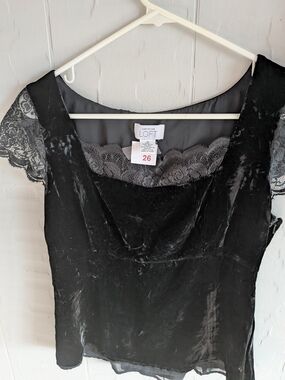 LOFT Black Velvet Lace-Trim Scoop Neck Chemise Top